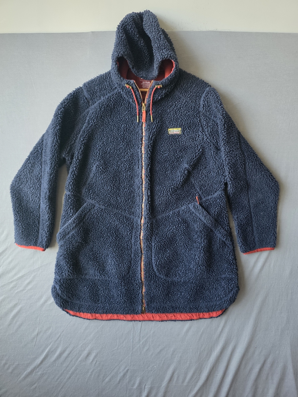 L.L.Bean Mountain Pile Fleece Coat Women’s 1X Plus Navy Hooded Sherpa Jacket